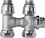 Heimeier Vekolux onderblok 2-pijps recht 1/2" x 3/4" afsluitbaar h.o.h. 50 mm 0530-50.000