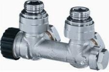Heimeier H-onderblok, haaks, brons, vernikkeld, 1/2" binnendraad, 3/4" Euroconus, ��npijp, hartafstand 50mm, lengte 107mm