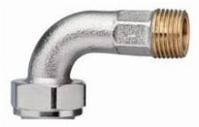 Heimeier aansluitkoppelingen, haaks, 1/2", 26.7mm, brons, vernikkeld, lengte 69mm