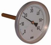 Thermrad thermometer. Kastdiameter 63mm. Maat 1/2", met dompelbuis, Meetbereik 0 - 60C, aansluiting Axiaal (achter)