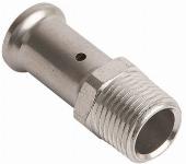 Henco rechte koppeling, puntstuk 16mm x 1/2" messing (pers x buitendraad)