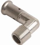 Henco knie koppeling 90gr, 20mm x 1/2" messing (pers x buitendraad)