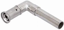 Henco knie koppeling 90gr, aansluitknie 16 x 12mm CU vernikkeld. L = 200mm (pers x buis)