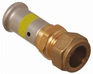 Henco rechte koppeling, doorverbinder 20 x 22mm CU knel, messing GAS (pers x knel)