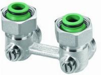 Solar Plus H-onderblok, haaks, messing, vernikkeld, 3/4" Euroconus, 3/4" Euroconus, tweepijp, hartafstand 50mm