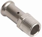 Henco rechte koppeling, puntstuk 16mm x 3/8" messing (pers x buitendraad)