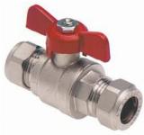 Bonfix CV kogelkraan / kogelafsluiter 22mm knel. Met rode vlinder greep messing verchroomd 92797