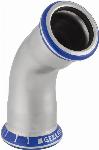 Geberit Mapress, Bocht, 45 graden, 1-delig, RVS 316, met CIIR afdichtring, 76,1mm x 76,1mm (persmof x persmof)