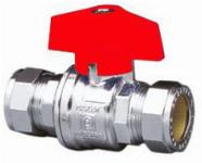 Solar CV kogelkraan / kogelafsluiter 22mm knel met rode vlinder greep mess verchr. 0319077