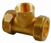 Solar Knelfitting, messing, T-koppeling 15 x 1/2bi x 15mm knel (knel x binnendraad x knel)