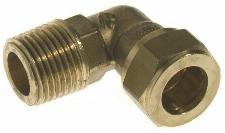 Solar Knelfitting, messing, knie koppeling 90gr, 15mm x 3/8" (knel x buitendraad)