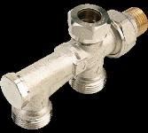 Comap zij- onderblok 2-pijps 1/2" Recht. Afsluitbaar en inregelbaar. Buisaanluiting 3/4" euroconus. HOH 50mm