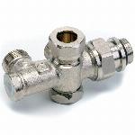 Comap zij- onderblok 2-pijps, 1/2" Haaks. Afsluitbaar en inregelbaar. Buisaansluiting M22. HOH 35mm