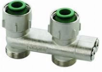 Solar Plus Simplex, H-onderblok, recht, messing, vernikkeld, 3/4" binnendraad, 3/4" Euroconus, tweepijp, hartafstand 50mm