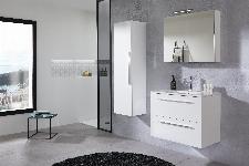 Sanijura Mundo, wastafel keramiek, wasbak midden,meubel melamine,2x lade, greep Allure, 600 x 460mm (BxD), mat wit