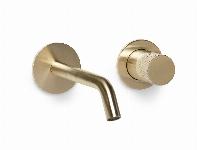 Blue Label Brondby Facet wastafelkraan wand 18cm, gekartelde greep, cold start incl. inbouwdeel, geborsteld goud