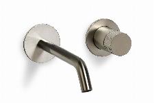 Blue Label Brondby Facet wastafelkraan wand 18cm, gekartelde greep, cold start incl. inbouwdeel, geborsteld nikkel