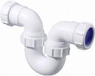 Walraven, MacValve, Stroomsifon model P horizontaal, 40x40mm, 2x klemverbinding, PP, wit (voor afvoer meerdere lozingstoestellen)