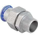 Geberit Mapress, 3D koppeling, wartel, recht, 3-delig, RVS 316, met CIIR afdichtring, 28mm x R1" (persmof x buitendraad)