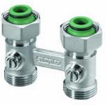 Solar Plus H-onderblok, recht, messing, vernikkeld, 3/4" Euroconus, 3/4" Euroconus, tweepijp, hartafstand 50mm
