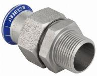 Geberit Mapress, 3D koppeling, wartel, recht, 3-delig, RVS 316, met CIIR afdichtring, 15mm x R1/2" (persmof x buitendraad)