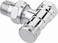 Danfoss voetventiel, messing, 1/2" (15), haaks, staartstuk/binnendraad, verchroomd, bediening: binnenzeskant, aftapbaar