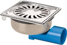 van den Berg vloerput RVS 360� m. RVS rooster 150x150mm m. onder / zijuitlaat, m. waterslot 30mm 22915V