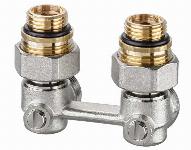 Heimeier H-onderblok, haaks, messing, vernikkeld, 1/2" binnendraad, 3/4" Euroconus, tweepijp, hartafstand 50mm, lengte 37mm