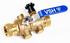VSH Super waterkogelkraan EA Protect 28mm knel x knel met aftapper KIWA 0504207