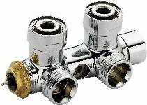 Vasco H-onderblok, haaks, messing, verchroomd, 3/4" Euroconus, 3/4" Euroconus, ��npijp, tweepijp, hartafstand 50mm