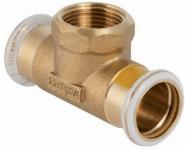 Geberit Mapress, Overgang T-stuk, gas, 90 graden, koper, HNBR afdichtring, 22mm x RP1/2" x 22mm (persmof x binnendraad x persmof)