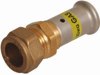 Henco rechte koppeling doorverbinder gas CU knel messing 16mm x 15mm (pers x knel) 30PG-1615S-2