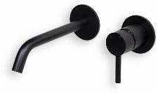 Blue Label Brondby wastafelkraan wand 18cm cold start incl. inbouwdeel mat zwart FK-0322-BL