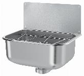 Delabie uitgietbak met spatwand muurmodel rvs 304 mat gepolijst, lengte 460mm.