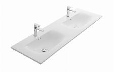 Blue Label Mette wastafel, keramiek, model Soft, 2x kom, 2x kr gat 140cm wit glans 140x46x1,8 (bxdxh)