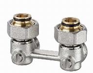 Heimeier H-onderblok, haaks, messing, vernikkeld, 3/4" Euroconus, 3/4" Euroconus, tweepijp, hartafstand 50mm, lengte 25mm