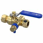 Raminex kogelkraan, recht, DN15 knelring x DN15 knelring, messing, klasse PN10, bediening handgreep 282101