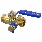 Raminex RAM kogelkraan m. aftapper en stopplug 1/4' bu.dr. messing 3/4"x3/4" dn15 kiwa hendel blauw 282003