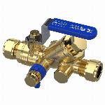 Raminex RAM terugstroombeveiligingseenheid ES m. keerklep afsluiter en aftapper 15x15mm knel 105mm messing kiwa hendel blauw 280326