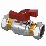 Raminex kogelkraan recht, DN20 knelring x DN20 knelring, messing, klasse PN10, bediening handgreep 282620
