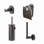 Blue Label Vida Facet toiletset, wc borstel, toiletrolhouder, reserverolhouder en haakje, gun metal FK8001GMX