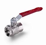 Raminex kogelkraan s.90, 3/4" x 3/4", 2x binnendraad, DN20, PN40, messing vernikkeld, Geomet hendel rode hoes 279003