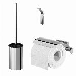 Geesa Craft Toiletaccessoireset - Toiletborstel met houder - Toiletrolhouder met klep - Handdoekhaak - RVS gepolijst