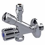 Raminex combi-tapkraan 1/2" x 3/4" x 3/8", lang model moer 10 mm knel, met keerklep, filter in 3/8" aansluiting met rozet chroom 11065