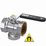 Raminex kogelkraan s.27, 1.1/4" x 1.1/4", 2x binnendraad, DN25, PN30, messing vernikkeld hendel met zwarte hoes 270046