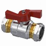 Raminex S.28 kogelkraan 28 x 28 mm knel DN25 PN10 messing vernikkeld vlinderhendel rood 282720