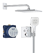 Grohe Precision Smart Control showerset compleet m. handdouche �13cm m. 3 straalsoorten en hoofddouche 31x31cm m. inb. douchekraan therm. vierkant m. 2 functies chroom 34876000