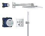 Grohe Precision Smart Control showerset compleet m. handdouche stick m. 1 straalsoort en hoofddouche 31x31cm m. inb. douchekraan therm. vierkant m. 3 functies chroom 34875000