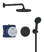 Grohe Precision showerset compleet m. handdouche �11cm m. 2 straalsoorten en hoofddouche �25cm m. inbouw douchekraan therm. rond m. omstel mat zwart 348832430