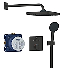 Grohe Precision showerset compleet m. handdouche �11cm m. 2 straalsoorten en hoofddouche 25x25cm m. inbouw douchekraan therm. vierkant m. omstel mat zwart 348822430